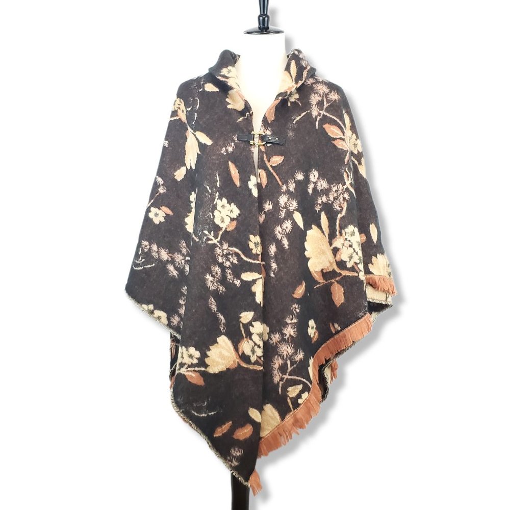Marc New York Brown and Cream Floral Patterned Soft Knit Shawl OS